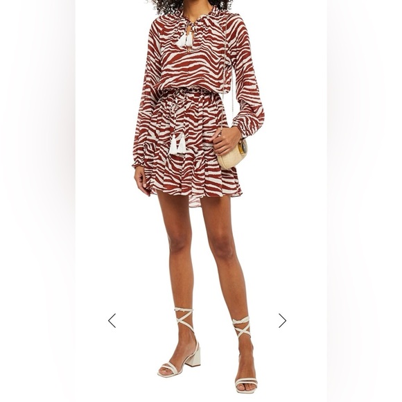 Veronica Beard Danica Tasseled Gathered Animal Print Mini Dress Size S - Picture 1 of 12